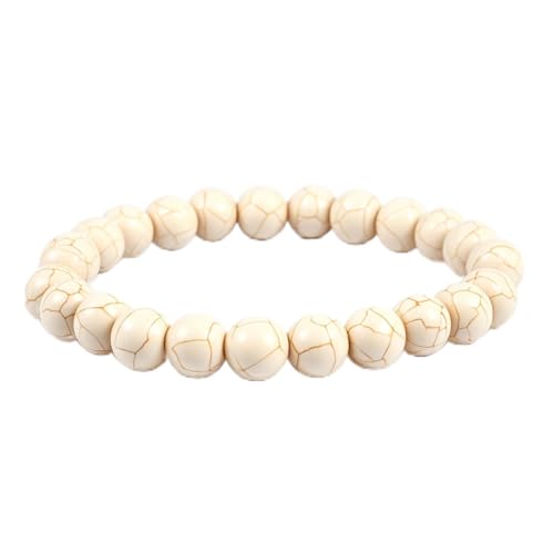 Natural Energy Healing Stone Charm Bracelet 8mm Natural Energy Healing Lava Rock Bracelet - Unisex - color: ZLY-White turquoise