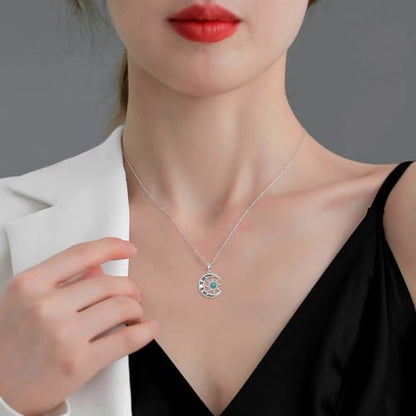 Sun and Moon Necklace 925 Sterling Silver Sun Moon Pendant Gemstone Jewelry Gifts for Women - style: Turquoise