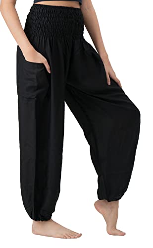 B BANGKOK PANTS Harem Pants Women Yoga Boho Clothes with Pockets - color: Black Classic, size: One Size Extra Long