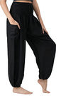 B BANGKOK PANTS Harem Pants Women Yoga Boho Clothes with Pockets - color: Black Classic, size: 20-24 Plus