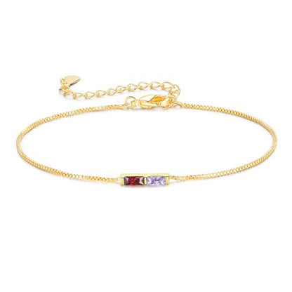 Personalized Birthstone Bracelet for Women – 925 Sterling Silver Adjustable Family Mothers Day Bracelet with Birthstones, Mothers Day, Christmas,Birthday Gift for Mom, Grandma, Wife, Bridesmaid - color: 2 Birthstones
