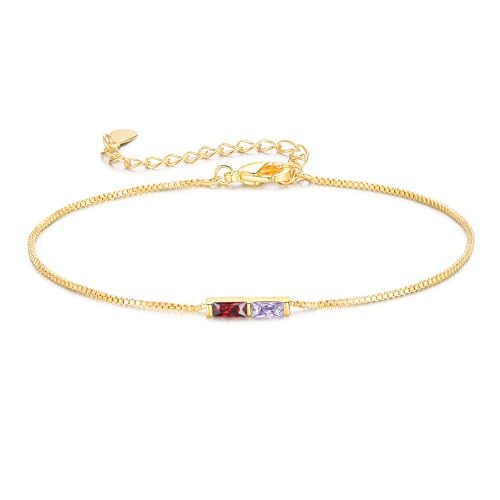 Personalized Birthstone Bracelet for Women – 925 Sterling Silver Adjustable Family Mothers Day Bracelet with Birthstones, Mothers Day, Christmas,Birthday Gift for Mom, Grandma, Wife, Bridesmaid - color: 2 Birthstones