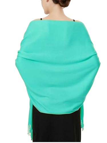 Luxurious Pashmina Feel Scarf & Shawl - Soft Solid Color Wrap for Weddings, Evening Dresses, Gifts - color: Aqua Blue