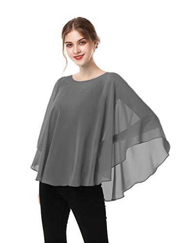 Capes for Womens Casual chiffon shawl Casual Chiffon Cape Sheer shawls and wraps Poncho Capelets Cover Up - color: Dark Gray