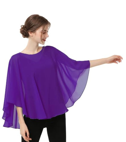 Capes for Womens Casual chiffon shawl Casual Chiffon Cape Sheer shawls and wraps Poncho Capelets Cover Up - color: Purple
