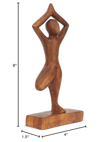 G6 Collection 8" Wooden Handmade Abstract Sculpture Art Decorative Home Decor Handcrafted Figurine Accent Decoration Artwork Hand Carved, Tree Pose - style: Tree Pose