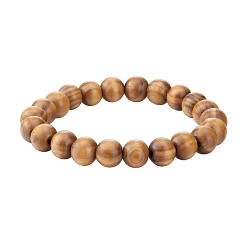 Mens Womens 8mm/10mm Wood Beads Bracelet Stretchable Tibetan Beads Buddhist Prayer Mala - color: Oiled pine