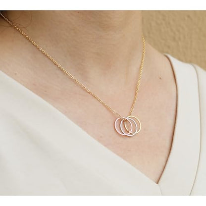 Golden Necklace for Women Virgin Mary Angel Butterfly Necklace Sister New Mom Friendship Necklace Birthday Christmas Gift - style: Three Circle
