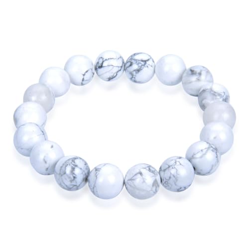 Adabele 1pc Natural Stretch Gemstone Bracelet 10mm (0.39") Bead 7 Inch to 8.5 Inch Healing Crystal Energy Quartz Chakra Jewelry Women Birthday Unisex Gift - color: White Howlite, size: 7.5 inch