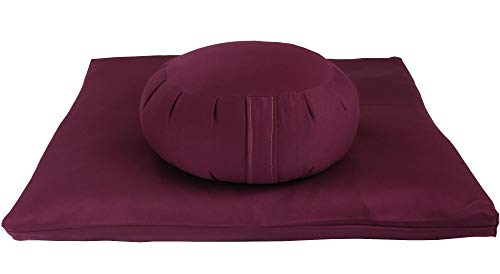 Buckwheat Zafu, Zabuton and Support Meditation Cushions Set (4Pc) - color: Burgundy