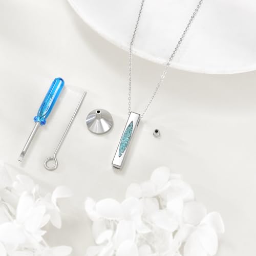 Cremation Urn Necklaces for Ashes Sterling Silver 3D Vertical Bar Memorial Pendant for Loved Ones Keepsake Cremation Jewelry Gifts for Women Men - style: Turquoise-B