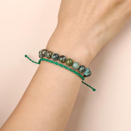QOGIR 2pcs Handmade Healing Bracelet, Natural Gem Stone Crystal Elastic Bracelet - color: African Turquoise(Stone of Discovery), size: 8mm