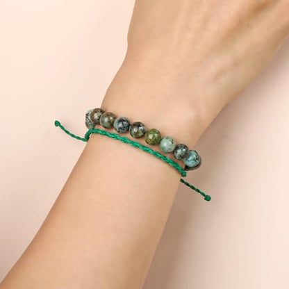 QOGIR 2pcs Handmade Healing Bracelet, Natural Gem Stone Crystal Elastic Bracelet - color: African Turquoise(Stone of Discovery), size: 8mm