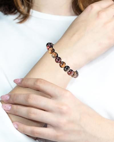 Tiger Eye Bracelets for Women Men, Triple Protection Chakra Beaded Bracelet, Relax Anxiety Healing Crystal Bracelet Jewelry for Balance, Natural Gemstones Bracelets Gifts for Women Birthday - style: 10MM
