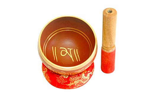 Tibetan singing bowl mantra healing energy bell meditation instrument Meditation Sound Bowl antique vibration ~ stress relief ~ cushion ~ music relaxation - color: red