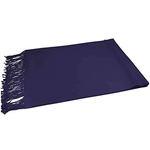 Glory Max Women Large Soft Silky Pashmina Shawl Wrap Scarf in Plain Solid Colors - color: Navy