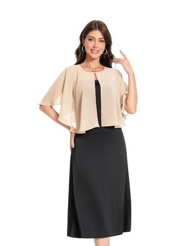 Baoqiya Capelets for women Chiffon Cape Soft Shawls and Wraps Wedding Capes 1920s flapper Cover Up - color: Champagne