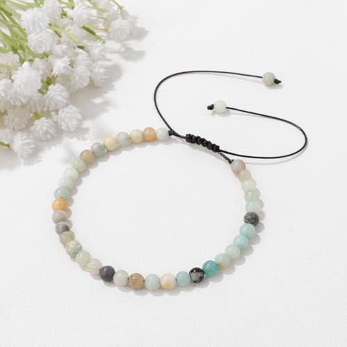 Crystal Bracelet for Women 4mm Adjustable Braided Natural Stone Bracelets Handmade Beaded Bracelets Gemstone Bracelet Healing Crystal Bracelet Crystal Jewelry for Women - style: amazonite