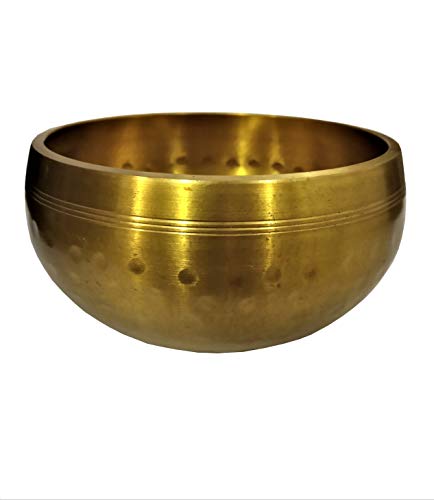 Purpledip Hammered Bell Metal Singing Bowl: Tibetan Buddhist Musical Instrument for Meditation Prayers (10686) - style: Hammered design | 4 inches | Gold