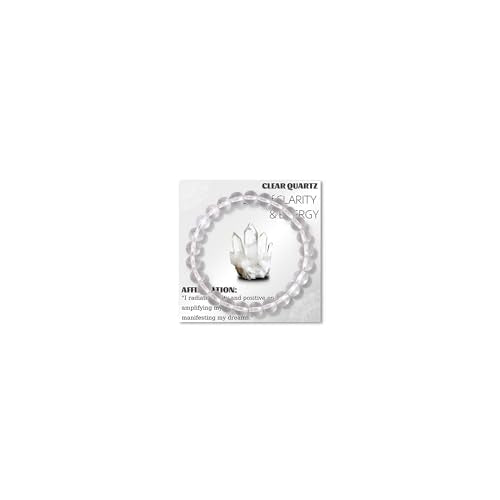 Crystal Beaded Bracelets for Women 4mm Clear Quartz Bead Handmade Gemstone Stretch Elastic Bracelet Natural Stone Crystal Healing Reiki Spiritual Jewelry Gifts - color: Clear Quartz, size: 8mm