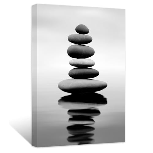 ZXHYWYM Black and White Zen Wall Art Stones on Water Pictures SPA Canvas Prints Natural Meditation Artwork for Yoga Bathroom Wall Decor(Picture-1, (20.00" x 30.00")) - color: Picture-1, size: 30"L x 20"W