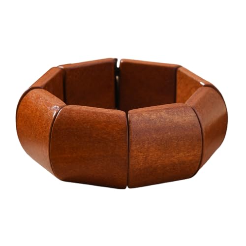 Vintage Wooden Beaded Bracelet for Women Boho Chunky Colorful Natural Wood Stretch Bracelet for Women Men Geometric Ethnic Statement Wrist Jewelry - color: Brown