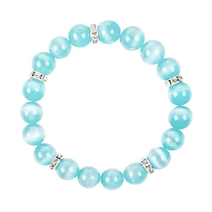 Healing Bracelet For Women Anxiety Crystal Bracelet Chakra Beaded Bracelets Rose Quartz Crystals And Healing Stones Yoga Bead Bracelet Calming Stretch Bracelet Stress Relief Gifts For Women - color: Marine Blue-Cat Eye