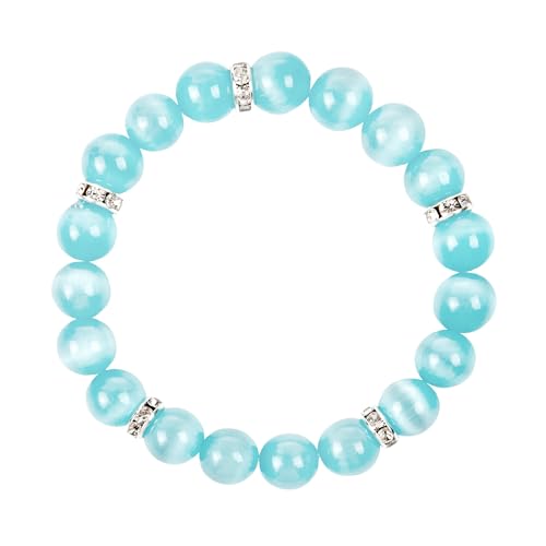 Healing Bracelet For Women Anxiety Crystal Bracelet Chakra Beaded Bracelets Rose Quartz Crystals And Healing Stones Yoga Bead Bracelet Calming Stretch Bracelet Stress Relief Gifts For Women - color: Marine Blue-Cat Eye