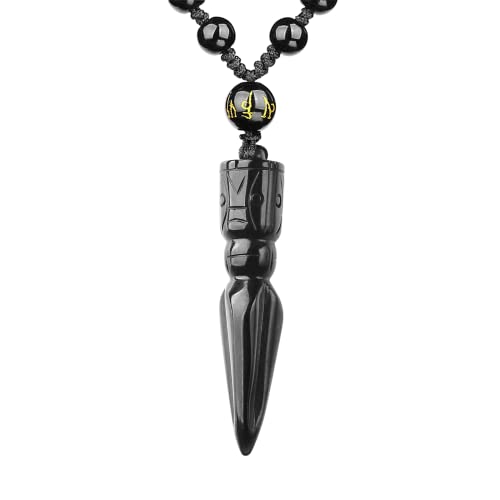 Black Obsidian Necklace Protection Pendant with Extended Bead Chain Healing Crystal Stone Amulet Necklace for Men Women - color: Vajra Peg