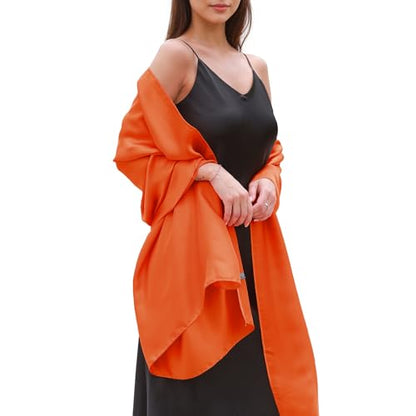 Womens Scarf Pashmina Shawls and Wraps for Evening Dresses Like Chiffon Silk Scarf for Bridal Weddings - color: Orange