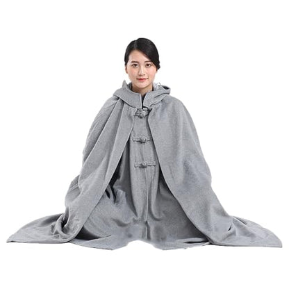 Meditation Buddhist Hooded Cloak Coat,Winter Thickened Plus Velvet Long Monk Monk Master Meditation Cloak Meditation - color: Light Gray, size: Small