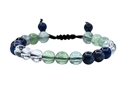 Amazing Gemstone Bracelet for Studying and Concentrating Manifestation - Sodalite Fluorite Clear Quartz Set for Men Women Healing Calming Anxiety Stress Relief Gifts Pulseras Para Hombres Mujer - color: Study Aids
