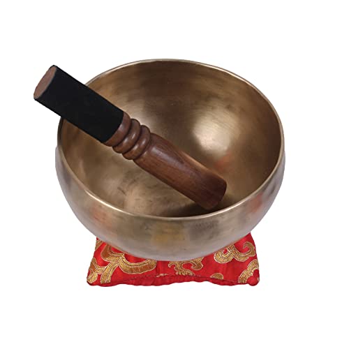 6 inch Tibetan Hammered Old Antique Himalayan 7 Metal Singing Bowls Meditation Singing Bowl For Healing Prayer,Yoga With Prayer Flag ,Mallet, & Cushion, GH-02
