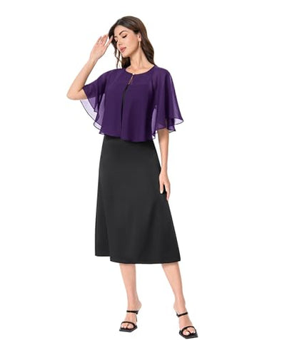 Baoqiya Capelets for women Chiffon Cape Soft Shawls and Wraps Wedding Capes 1920s flapper Cover Up - color: Purple