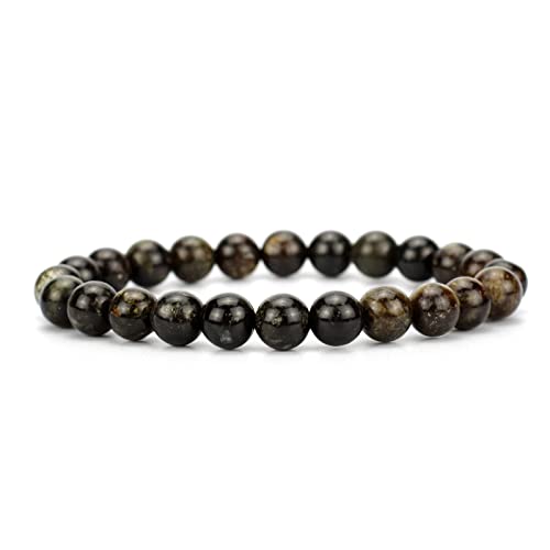 Angelstones Handmade Natural Healing Gemstone 8mm Round Beads Stretch Crystal Bracelet 7 Inch Unisex - color: Black Mica