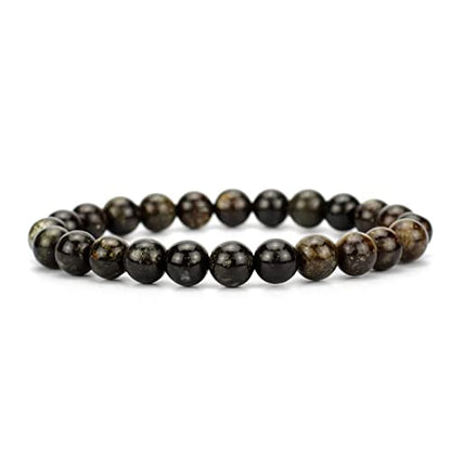Angelstones Handmade Natural Healing Gemstone 8mm Round Beads Stretch Crystal Bracelet 7 Inch Unisex - color: Black Mica