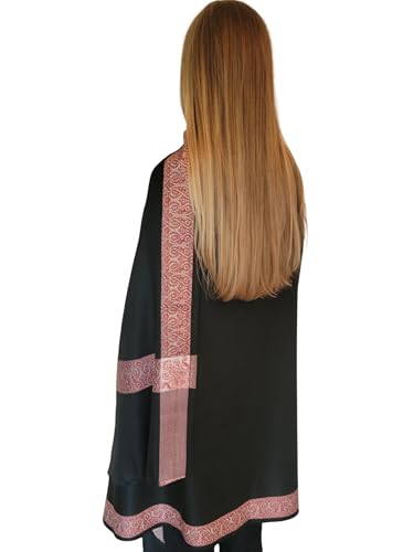 Soft Premium Wool Blend Meditation Shawl - Large Unisex Prayer Wrap, Oversize Scarf & Versatile Blanket - color: Black