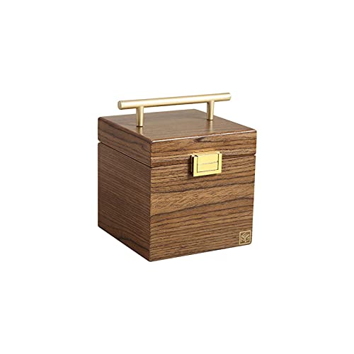 DNCG Storage Bins Large 3-Layer Wooden Jewelry Box Luxurious Earring Necklace Desktop Cosmetic Storage Box with Portable Handle and Safety