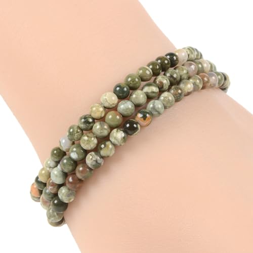 Justinstones Gem Semi Precious Gemstone 3pcs 4mm Round Beads Stretch Bracelet 6.5 Inch Unisex - color: Rhyolite Jasper