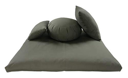Buckwheat Zafu, Zabuton and Support Meditation Cushions Set (4Pc) - color: Olive