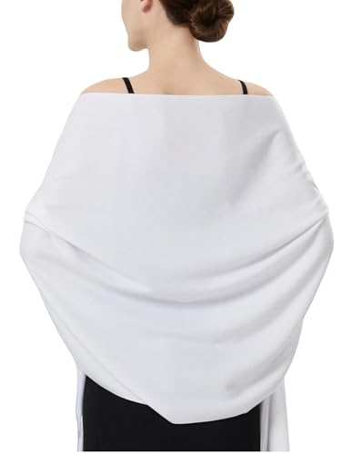 Luxurious Pashmina Feel Scarf & Shawl - Soft Solid Color Wrap for Weddings, Evening Dresses, Gifts - color: . Pure White
