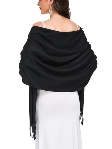 Pashmina Shawl and Wraps for Evening Dresses Resemble Cashmere Scarf for Women Wedding Winter Warm Shawls - color: Black