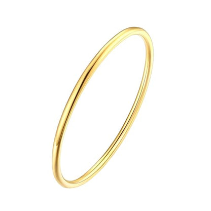 2mm/3mm Dainty Thin Round Bangle Bracelet for Women Stainless Steel Glossy Simple Plain Stackable Bracelet - color: Gold-2mm