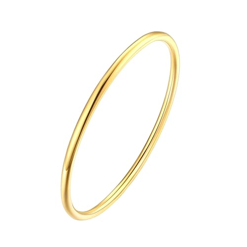 2mm/3mm Dainty Thin Round Bangle Bracelet for Women Stainless Steel Glossy Simple Plain Stackable Bracelet - color: Gold-2mm