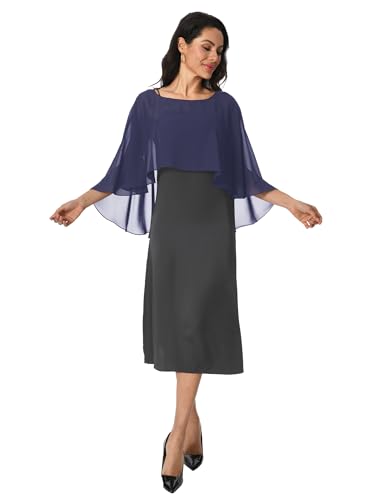 Baoqiya Women's Capelet Shawls and Wraps for Evening Dresses Soft Bridesmaid Shawl Chiffon Cape Wedding Cover Up - color: Navy