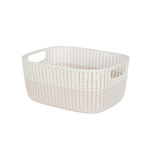 Simplify 2 Tone Sailor Knot Plastic Storage Tote | Decorative Basket | Closet Organization | De-clutter | Accessories | Toys | Bathroom Organization | Large | Ivory - color: Ivory, size: Large, style: 1 Pack