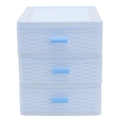 AMOSFUN Plastic Drawer Storage Box 3-Layer Drawers Desktop Organizer for Jewelry and Small Items Compact Storage Container for Home Office 6.69 * 5.98 * 5.11in - color: Blue