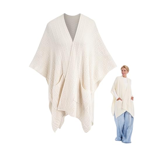MissShorthair Knit Shawl Wraps for Women Boho Crochet Shawls Cape Open Front Cardigan - color: Ivory