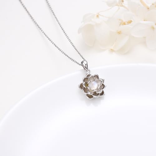 Moonstone Lotus Jewelry Set 925 Sterling Silver Lotus Flower Ring Engraved True Love Waits Natural Healing Buddha Spiritual Yoga Lotus Jewelry Set Gifts for Women - style: Lotus Necklace