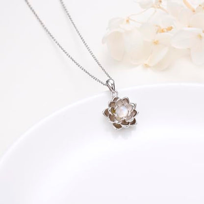 Moonstone Lotus Jewelry Set 925 Sterling Silver Lotus Flower Ring Engraved True Love Waits Natural Healing Buddha Spiritual Yoga Lotus Jewelry Set Gifts for Women - style: Lotus Necklace